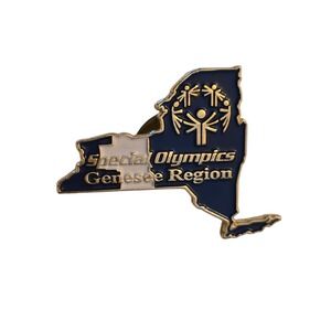 Special Olympics‎ Genesee Region New York State Enamel Lapel Pin Gold Navy Blue
